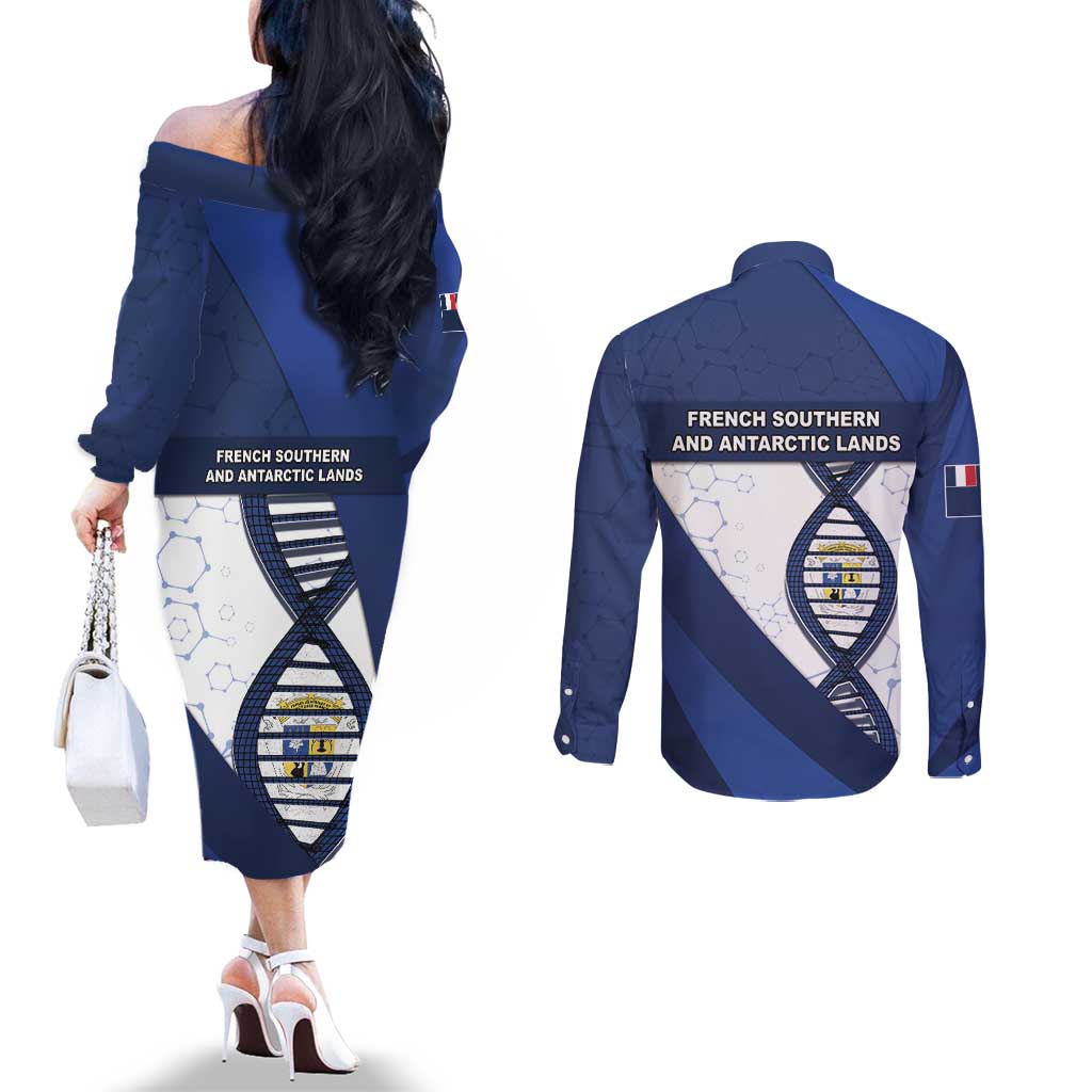 French Southern And Antarctic Lands Is In My DNA Couples Matching Off The Shoulder Long Sleeve Dress and Long Sleeve Button Shirt - Wonder Print Shop