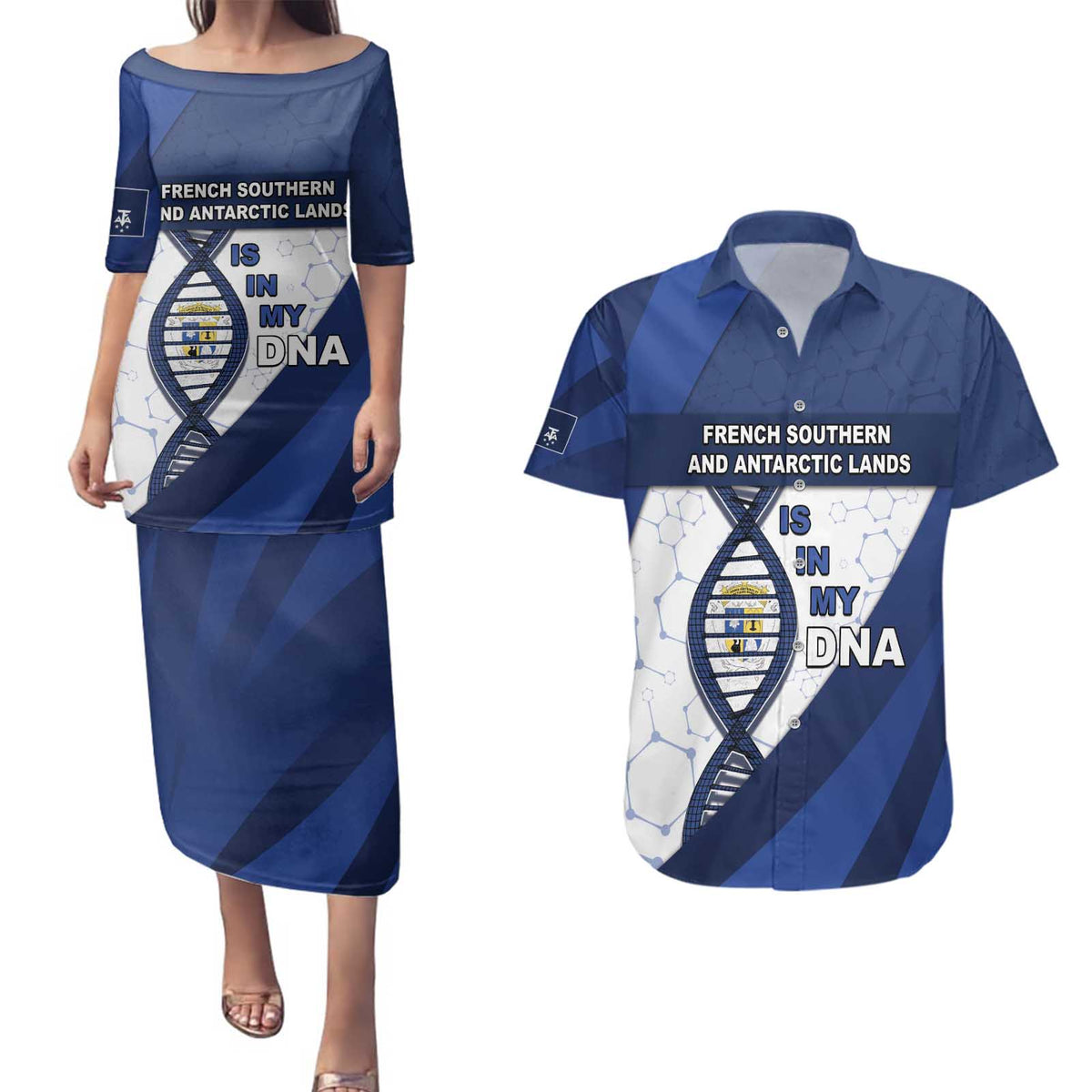 French Southern And Antarctic Lands Is In My DNA Couples Matching Puletasi and Hawaiian Shirt - Wonder Print Shop