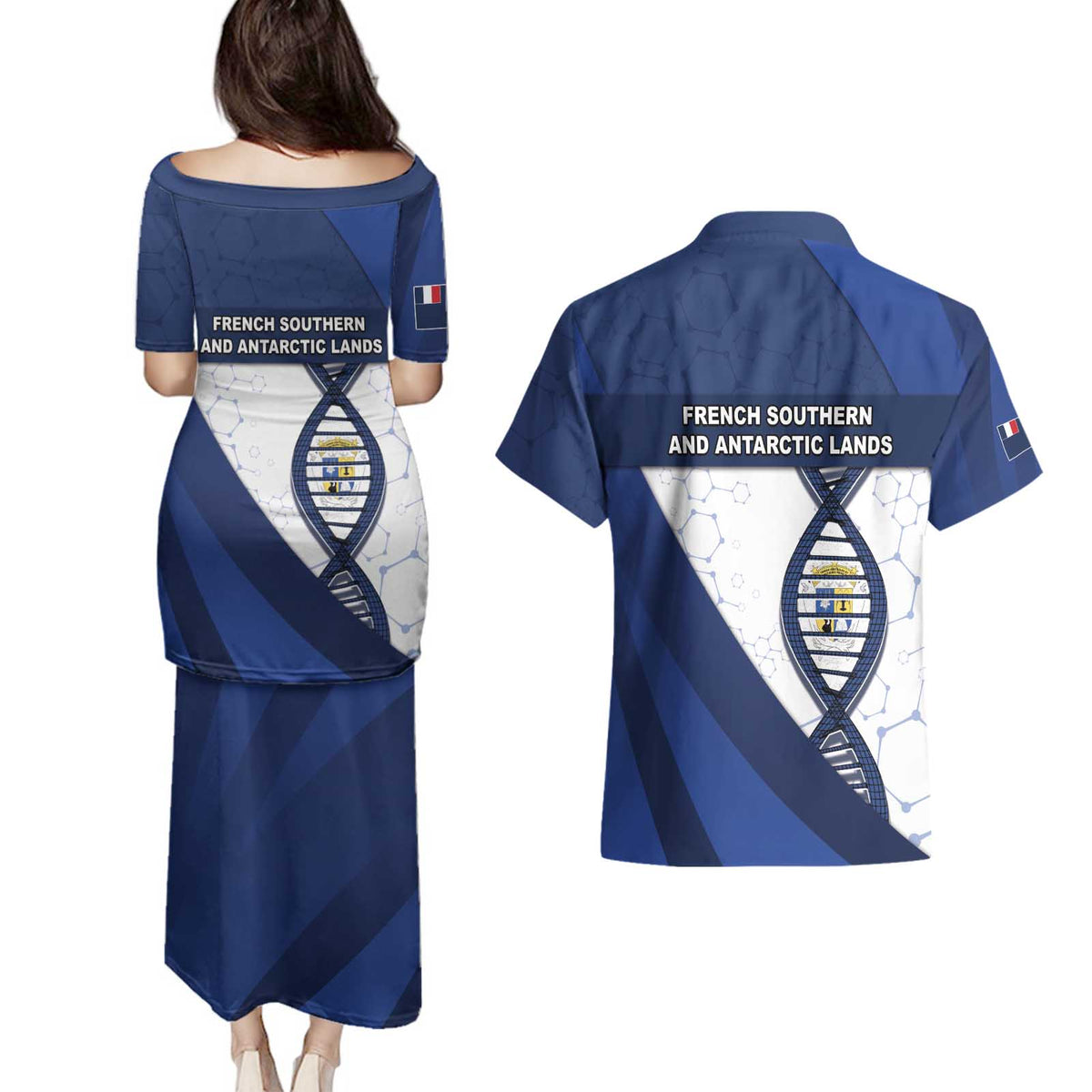French Southern And Antarctic Lands Is In My DNA Couples Matching Puletasi and Hawaiian Shirt - Wonder Print Shop