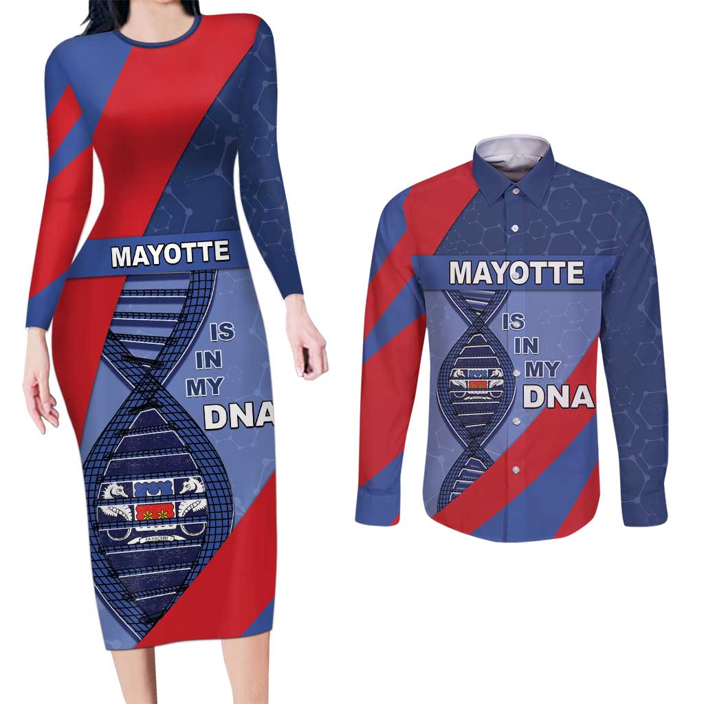 Mayotte Is In My DNA Couples Matching Long Sleeve Bodycon Dress and Long Sleeve Button Shirt - Wonder Print Shop