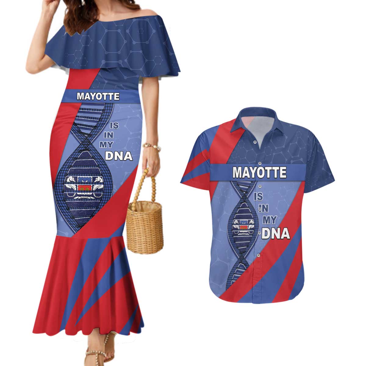 Mayotte Is In My DNA Couples Matching Mermaid Dress and Hawaiian Shirt - Wonder Print Shop