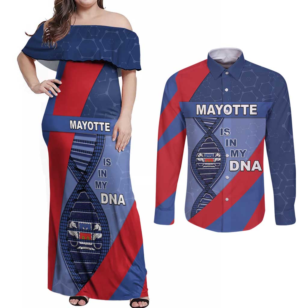 Mayotte Is In My DNA Couples Matching Off Shoulder Maxi Dress and Long Sleeve Button Shirt - Wonder Print Shop