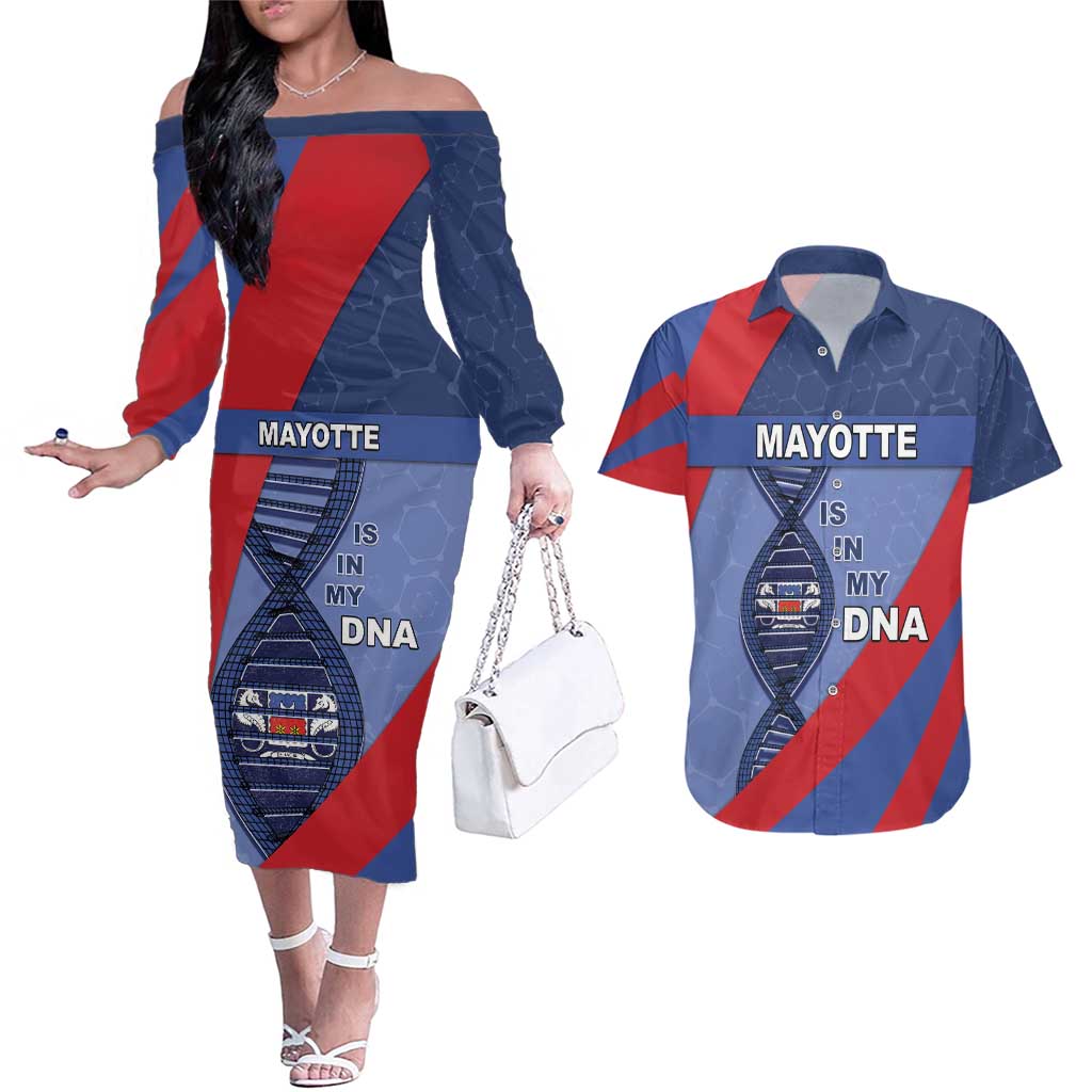 Mayotte Is In My DNA Couples Matching Off The Shoulder Long Sleeve Dress and Hawaiian Shirt - Wonder Print Shop
