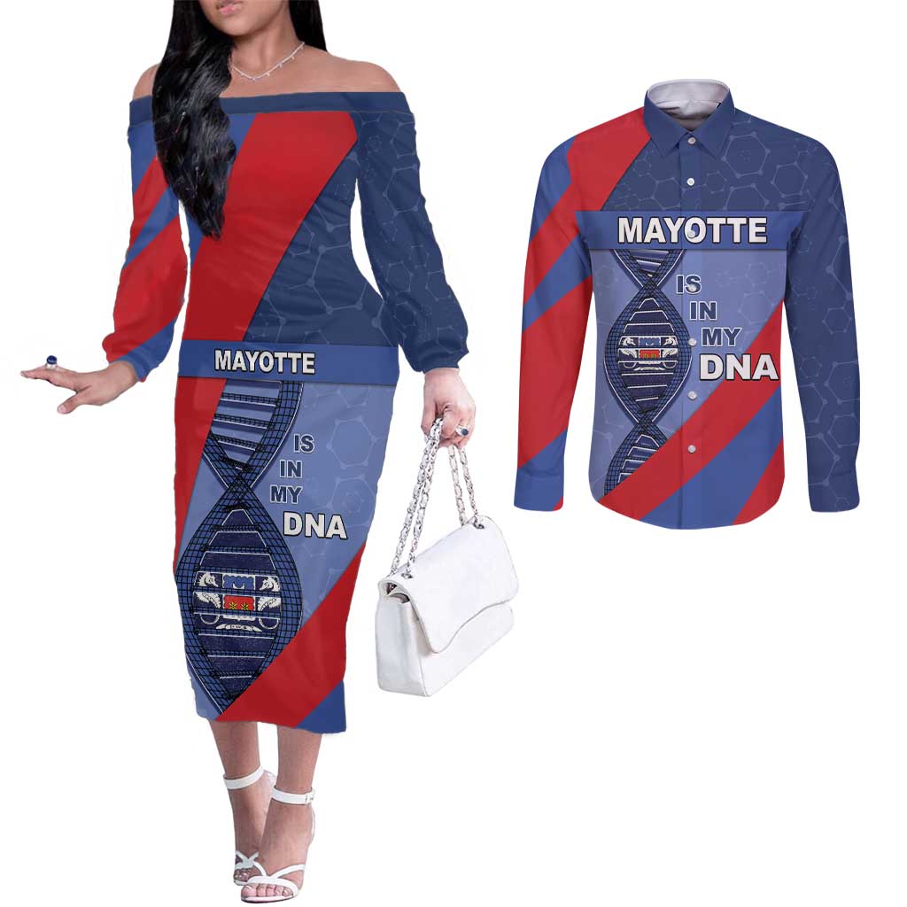 Mayotte Is In My DNA Couples Matching Off The Shoulder Long Sleeve Dress and Long Sleeve Button Shirt - Wonder Print Shop
