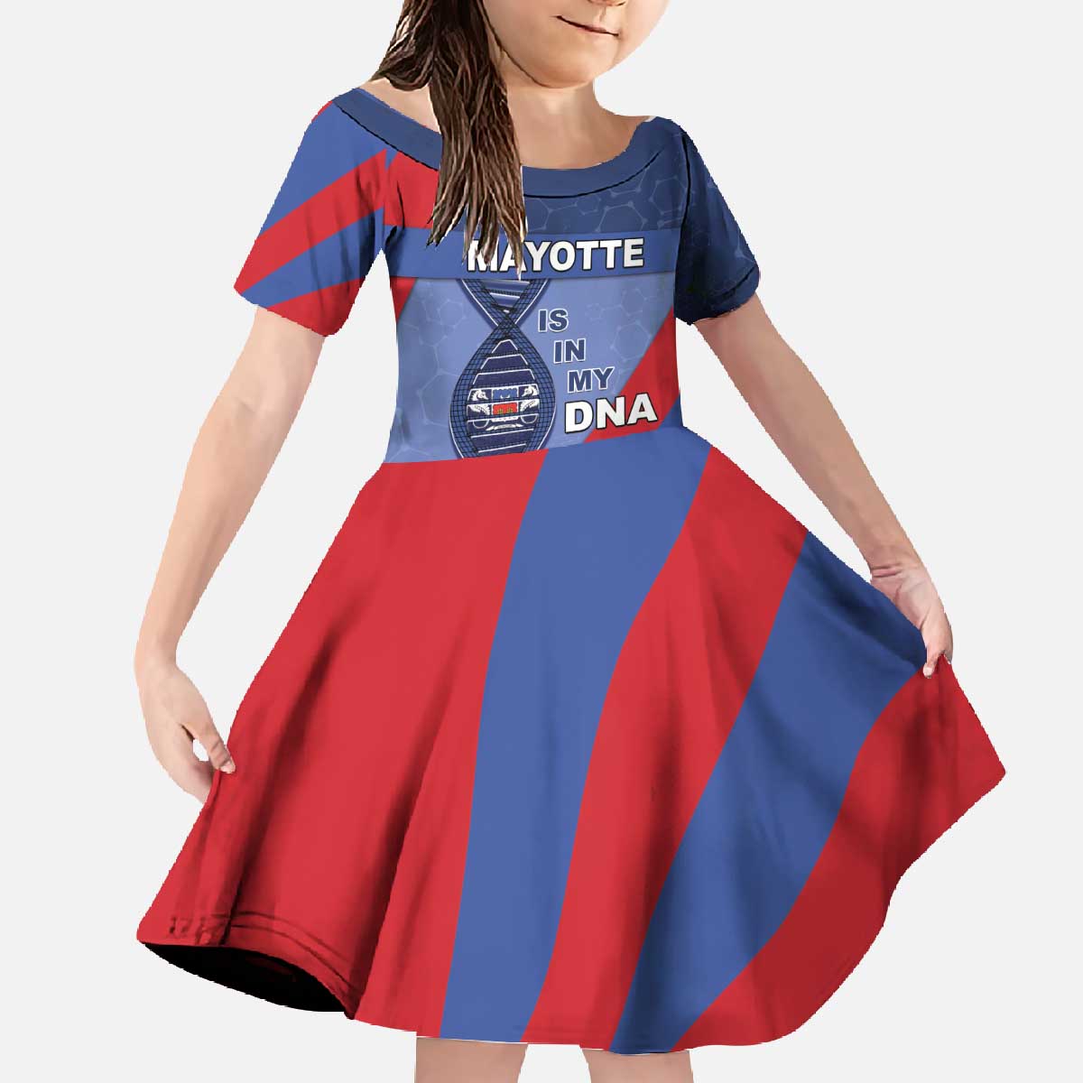Mayotte Is In My DNA Family Matching Off The Shoulder Long Sleeve Dress and Hawaiian Shirt - Wonder Print Shop
