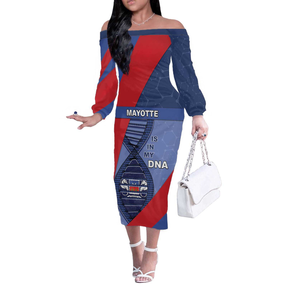 Mayotte Is In My DNA Off The Shoulder Long Sleeve Dress - Wonder Print Shop