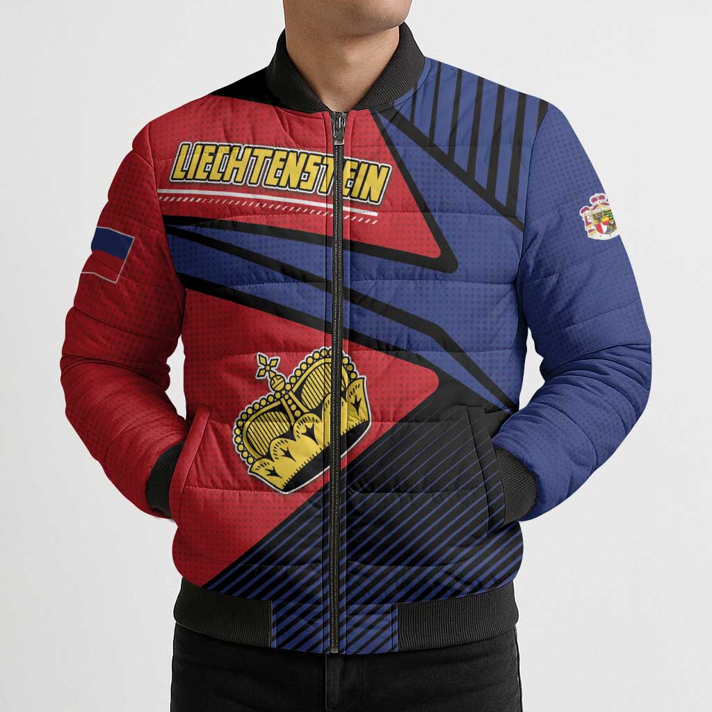 Personalized Liechtenstein Bomber Puffer Jacket Crown Symbol - Wonder Print Shop