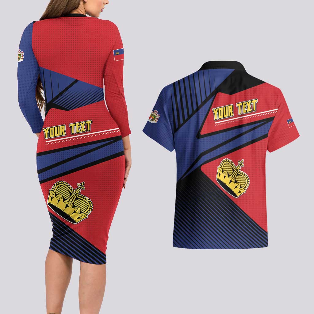Personalized Liechtenstein Couples Matching Long Sleeve Bodycon Dress and Hawaiian Shirt Crown Symbol - Wonder Print Shop