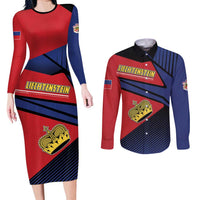 Personalized Liechtenstein Couples Matching Long Sleeve Bodycon Dress and Long Sleeve Button Shirt Crown Symbol - Wonder Print Shop