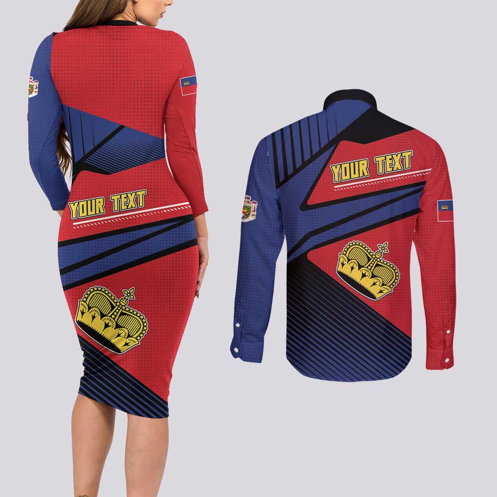 Personalized Liechtenstein Couples Matching Long Sleeve Bodycon Dress and Long Sleeve Button Shirt Crown Symbol - Wonder Print Shop