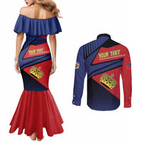Personalized Liechtenstein Couples Matching Mermaid Dress and Long Sleeve Button Shirt Crown Symbol - Wonder Print Shop