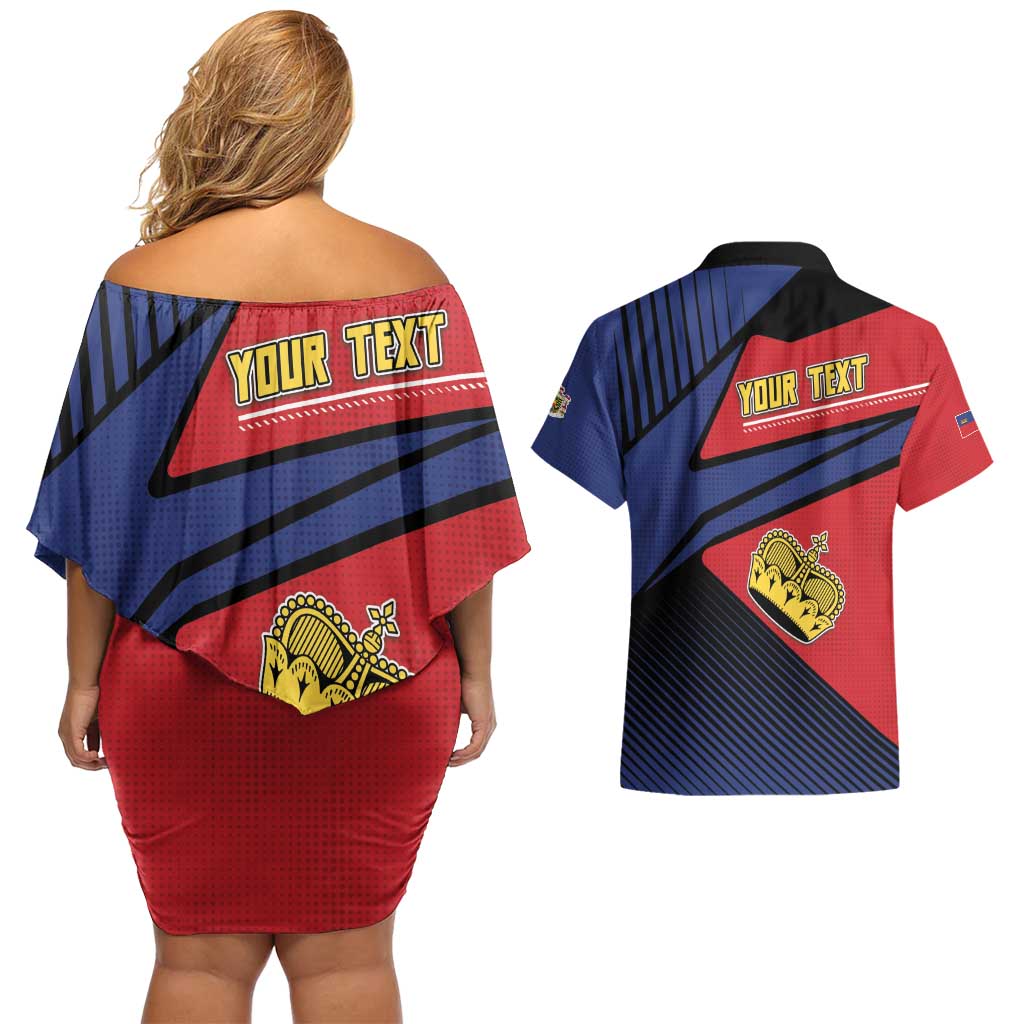 Personalized Liechtenstein Couples Matching Off Shoulder Short Dress and Hawaiian Shirt Crown Symbol - Wonder Print Shop