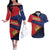 Personalized Liechtenstein Couples Matching Off The Shoulder Long Sleeve Dress and Hawaiian Shirt Crown Symbol - Wonder Print Shop