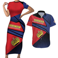 Personalized Liechtenstein Couples Matching Short Sleeve Bodycon Dress and Hawaiian Shirt Crown Symbol - Wonder Print Shop
