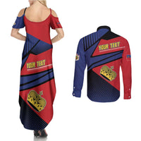 Personalized Liechtenstein Couples Matching Summer Maxi Dress and Long Sleeve Button Shirt Crown Symbol - Wonder Print Shop