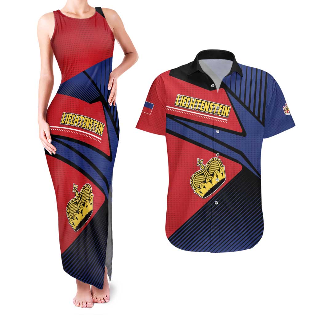 Personalized Liechtenstein Couples Matching Tank Maxi Dress and Hawaiian Shirt Crown Symbol - Wonder Print Shop