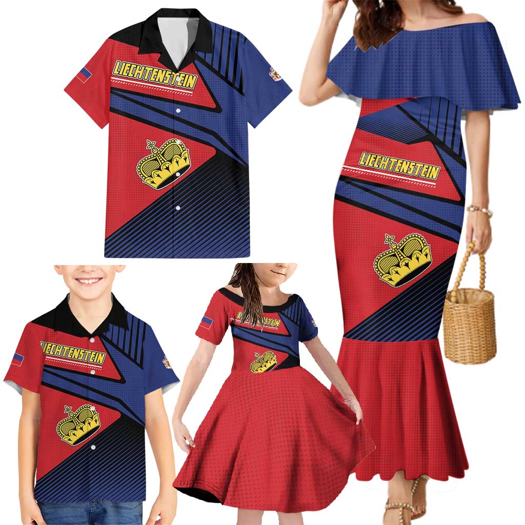 Personalized Liechtenstein Family Matching Mermaid Dress and Hawaiian Shirt Crown Symbol - Wonder Print Shop