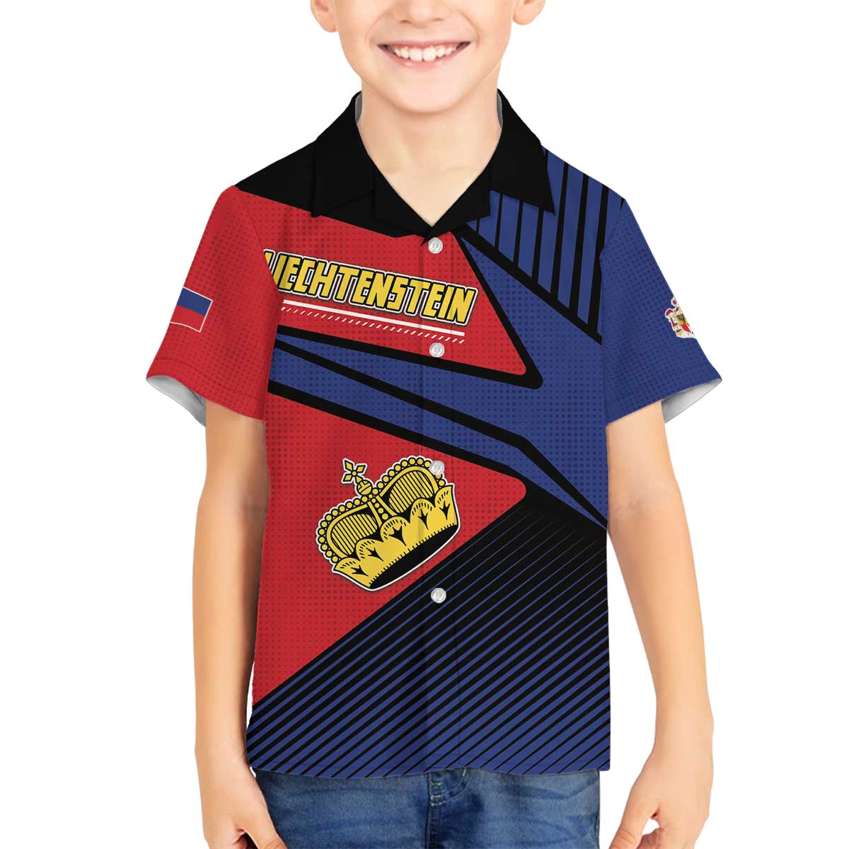 Personalized Liechtenstein Family Matching Off The Shoulder Long Sleeve Dress and Hawaiian Shirt Crown Symbol - Wonder Print Shop