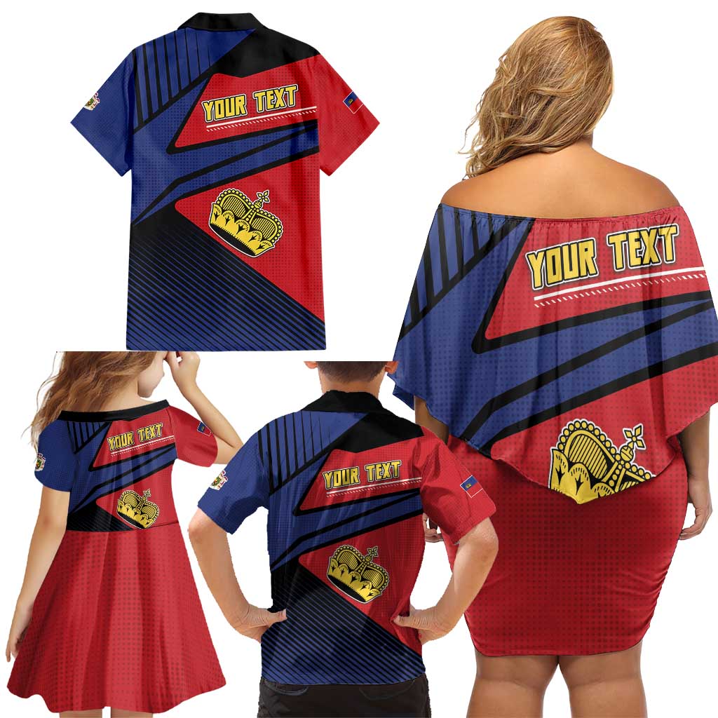 Personalized Liechtenstein Family Matching Off Shoulder Short Dress and Hawaiian Shirt Crown Symbol - Wonder Print Shop