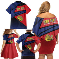 Personalized Liechtenstein Family Matching Off Shoulder Short Dress and Hawaiian Shirt Crown Symbol - Wonder Print Shop