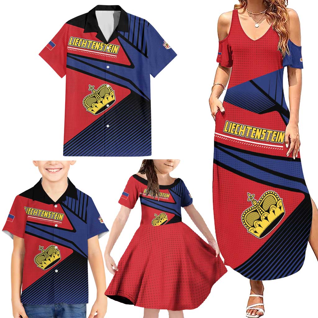Personalized Liechtenstein Family Matching Summer Maxi Dress and Hawaiian Shirt Crown Symbol - Wonder Print Shop