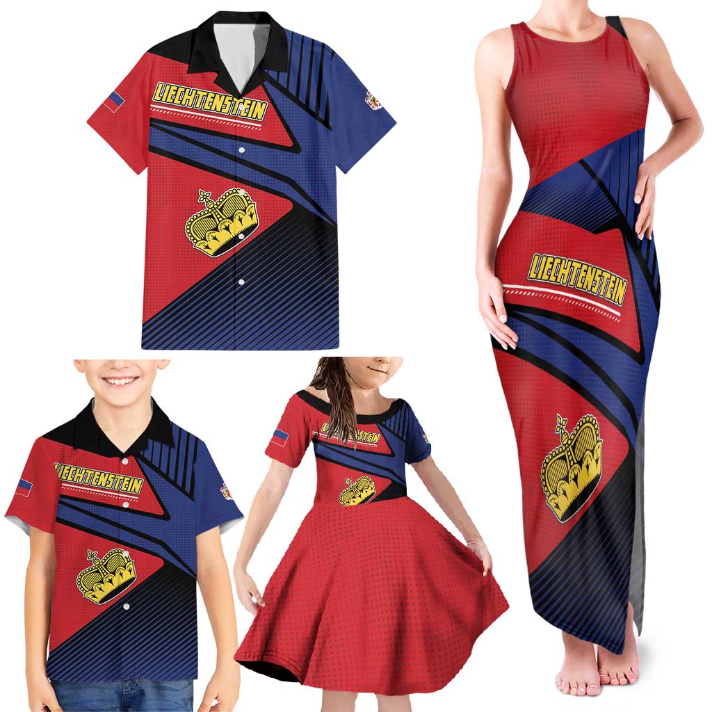 Personalized Liechtenstein Family Matching Tank Maxi Dress and Hawaiian Shirt Crown Symbol - Wonder Print Shop