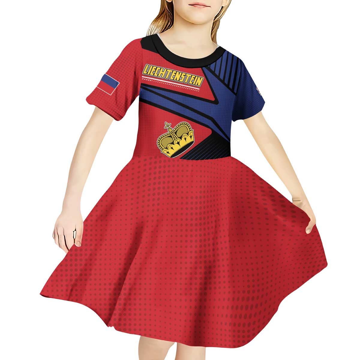 Personalized Liechtenstein Kid Short Sleeve Dress Crown Symbol - Wonder Print Shop