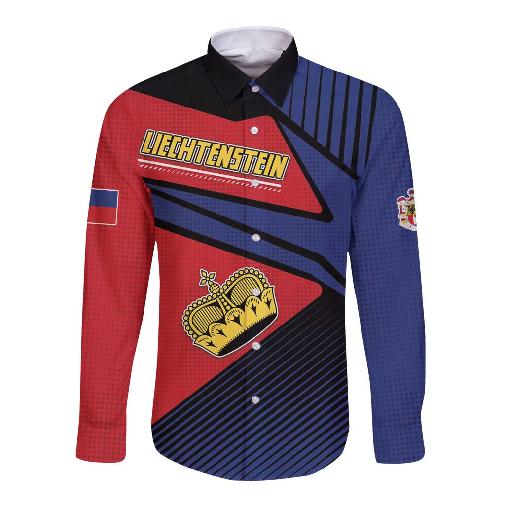 Personalized Liechtenstein Long Sleeve Button Shirt Crown Symbol - Wonder Print Shop
