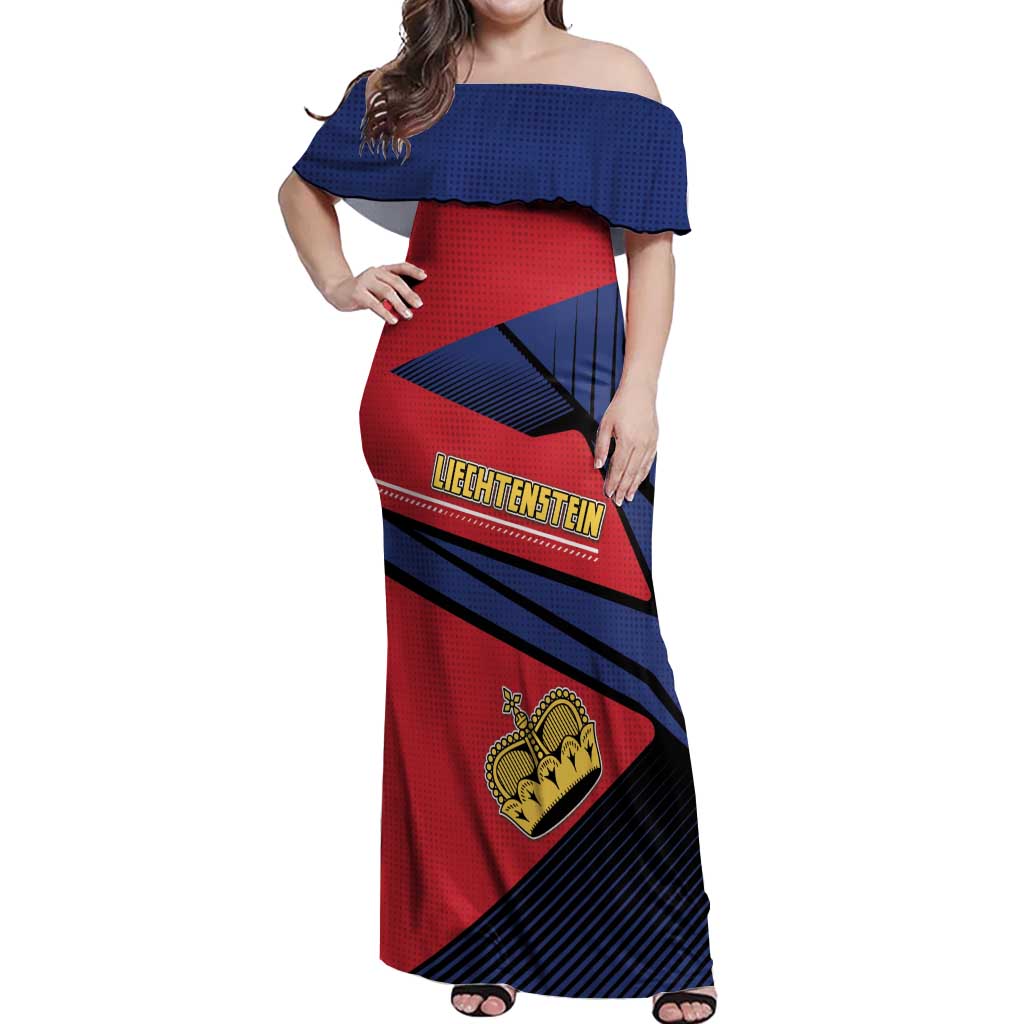 Personalized Liechtenstein Off Shoulder Maxi Dress Crown Symbol - Wonder Print Shop
