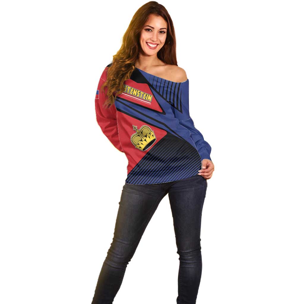 Personalized Liechtenstein Off Shoulder Sweater Crown Symbol - Wonder Print Shop