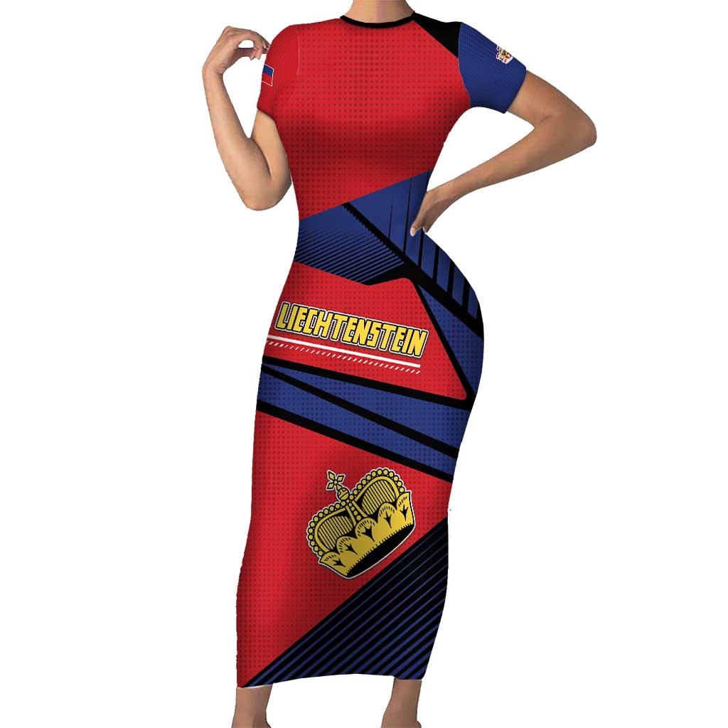 Personalized Liechtenstein Short Sleeve Bodycon Dress Crown Symbol - Wonder Print Shop