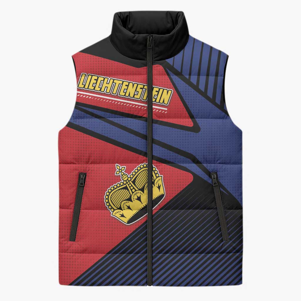 Personalized Liechtenstein Sleeveless Puffer Jacket Crown Symbol - Wonder Print Shop