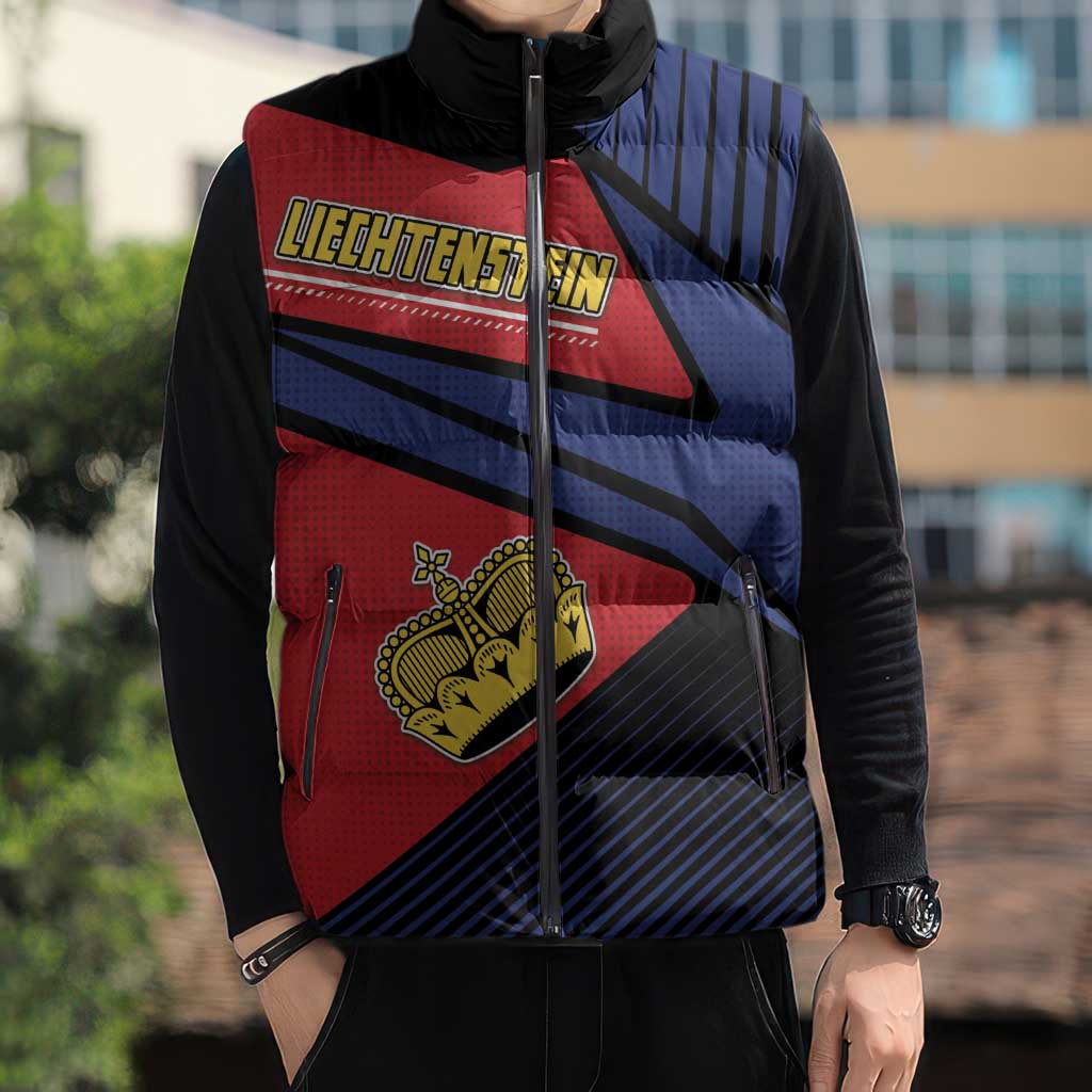 Personalized Liechtenstein Sleeveless Puffer Jacket Crown Symbol - Wonder Print Shop