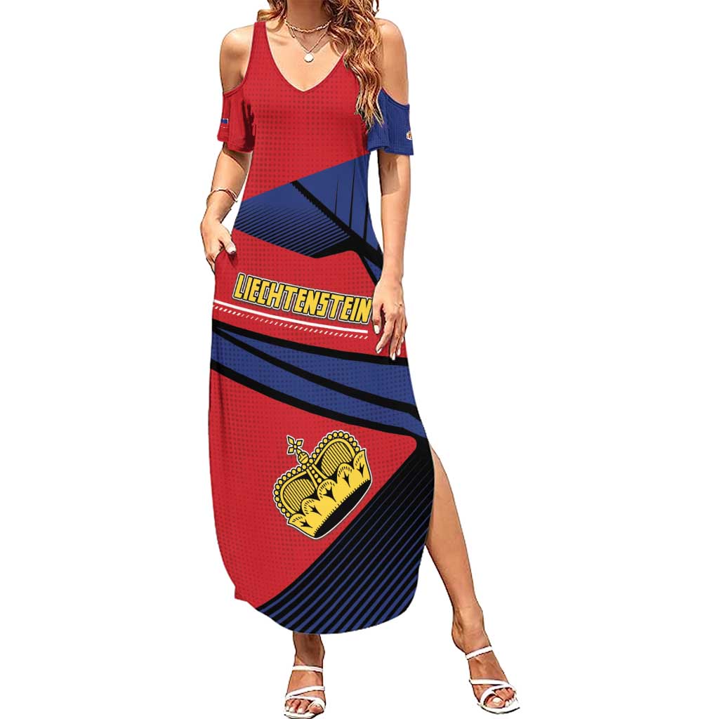 Personalized Liechtenstein Summer Maxi Dress Crown Symbol - Wonder Print Shop