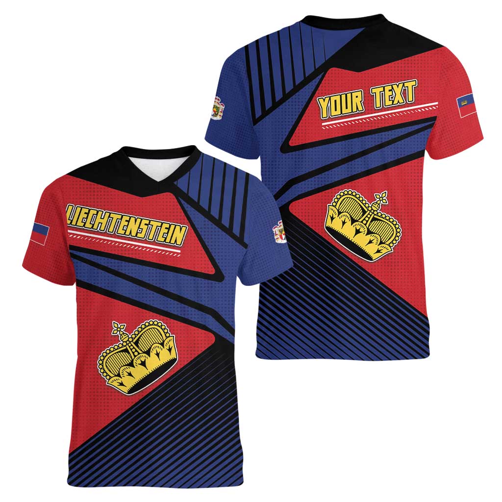 Personalized Liechtenstein Women V-Neck T-Shirt Crown Symbol - Wonder Print Shop