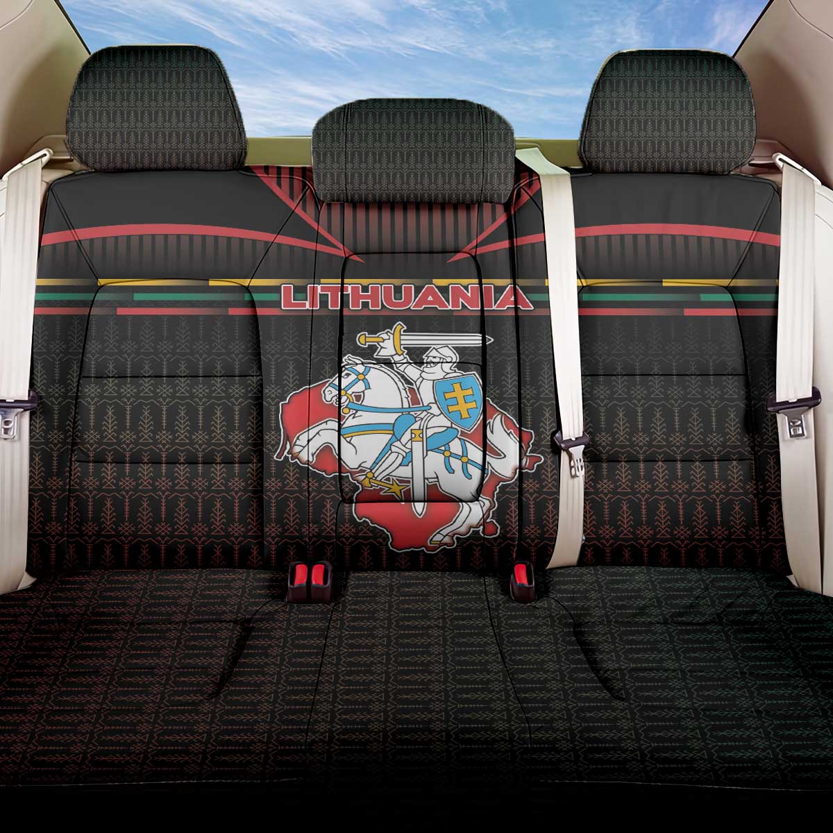 Lithuania Back Car Seat Cover Knight In Armor With Map - Wonder Print Shop