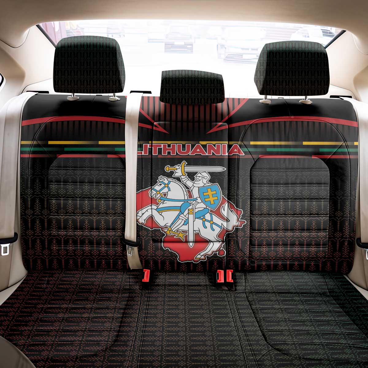 Lithuania Back Car Seat Cover Knight In Armor With Map - Wonder Print Shop