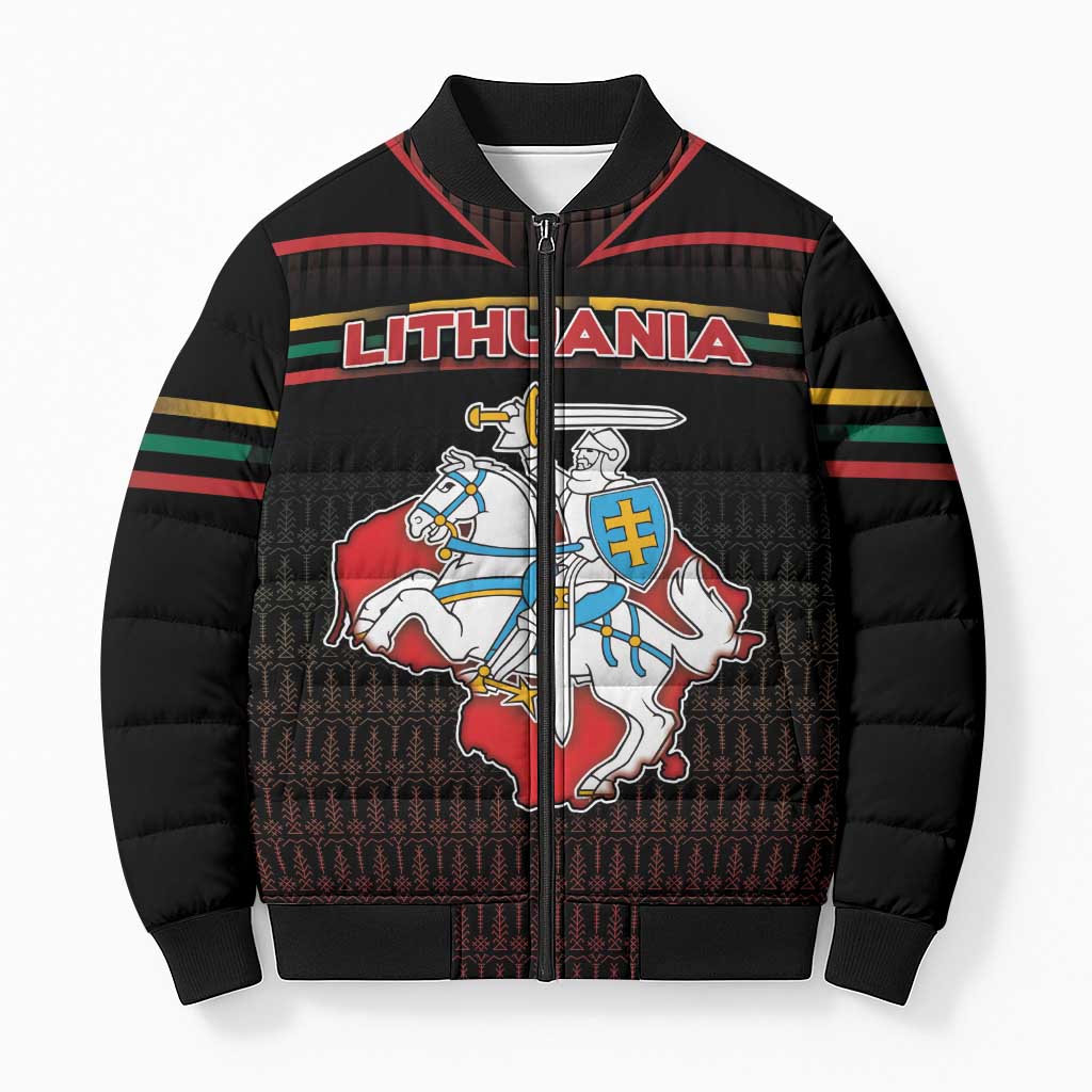 Personalized Lithuania Bomber Puffer Jacket Knight In Armor With Map - Wonder Print Shop