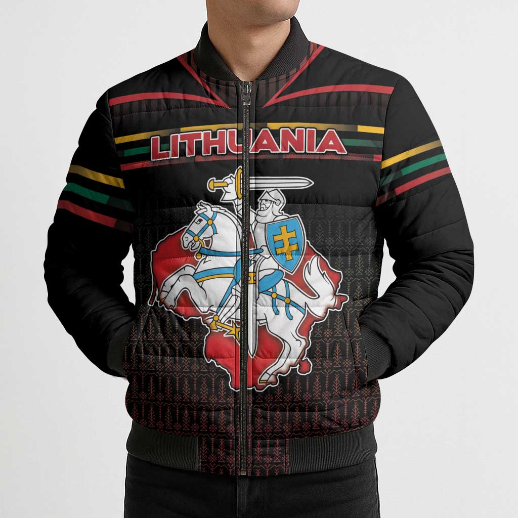 Personalized Lithuania Bomber Puffer Jacket Knight In Armor With Map - Wonder Print Shop