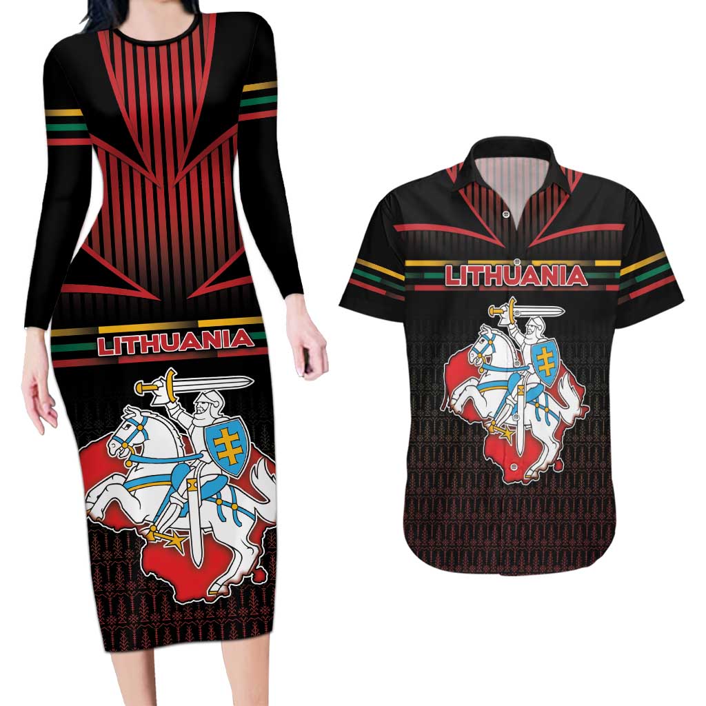 Personalized Lithuania Couples Matching Long Sleeve Bodycon Dress and Hawaiian Shirt Knight In Armor With Map - Wonder Print Shop