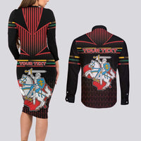 Personalized Lithuania Couples Matching Long Sleeve Bodycon Dress and Long Sleeve Button Shirt Knight In Armor With Map - Wonder Print Shop