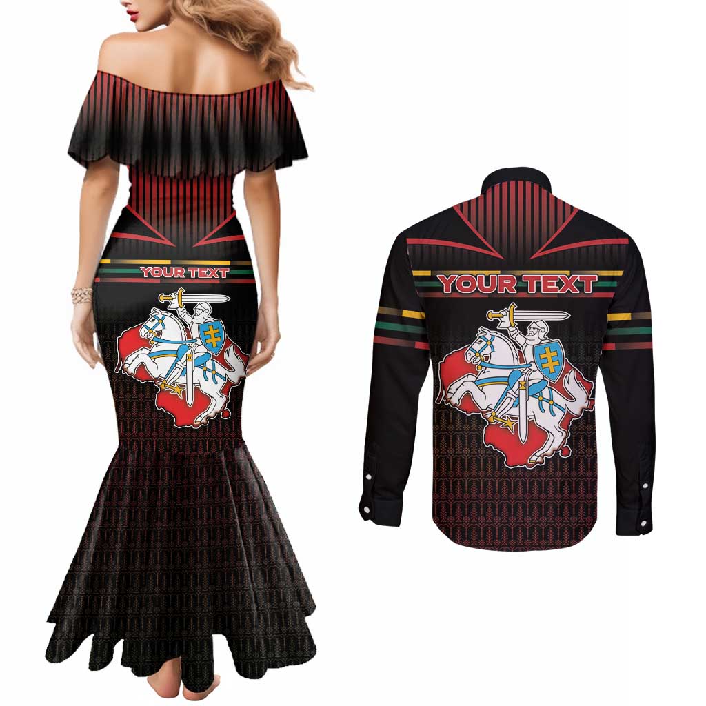 Personalized Lithuania Couples Matching Mermaid Dress and Long Sleeve Button Shirt Knight In Armor With Map - Wonder Print Shop
