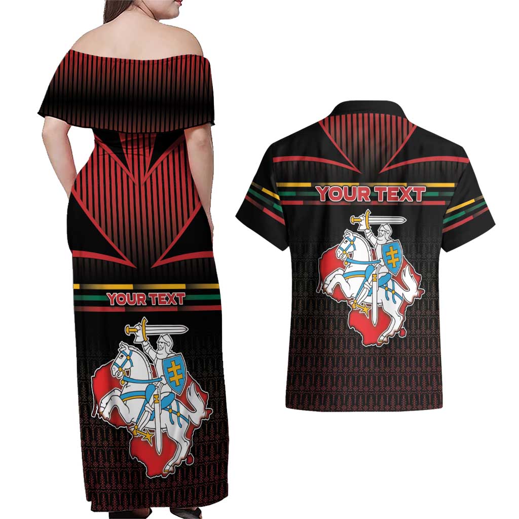 Personalized Lithuania Couples Matching Off Shoulder Maxi Dress and Hawaiian Shirt Knight In Armor With Map - Wonder Print Shop