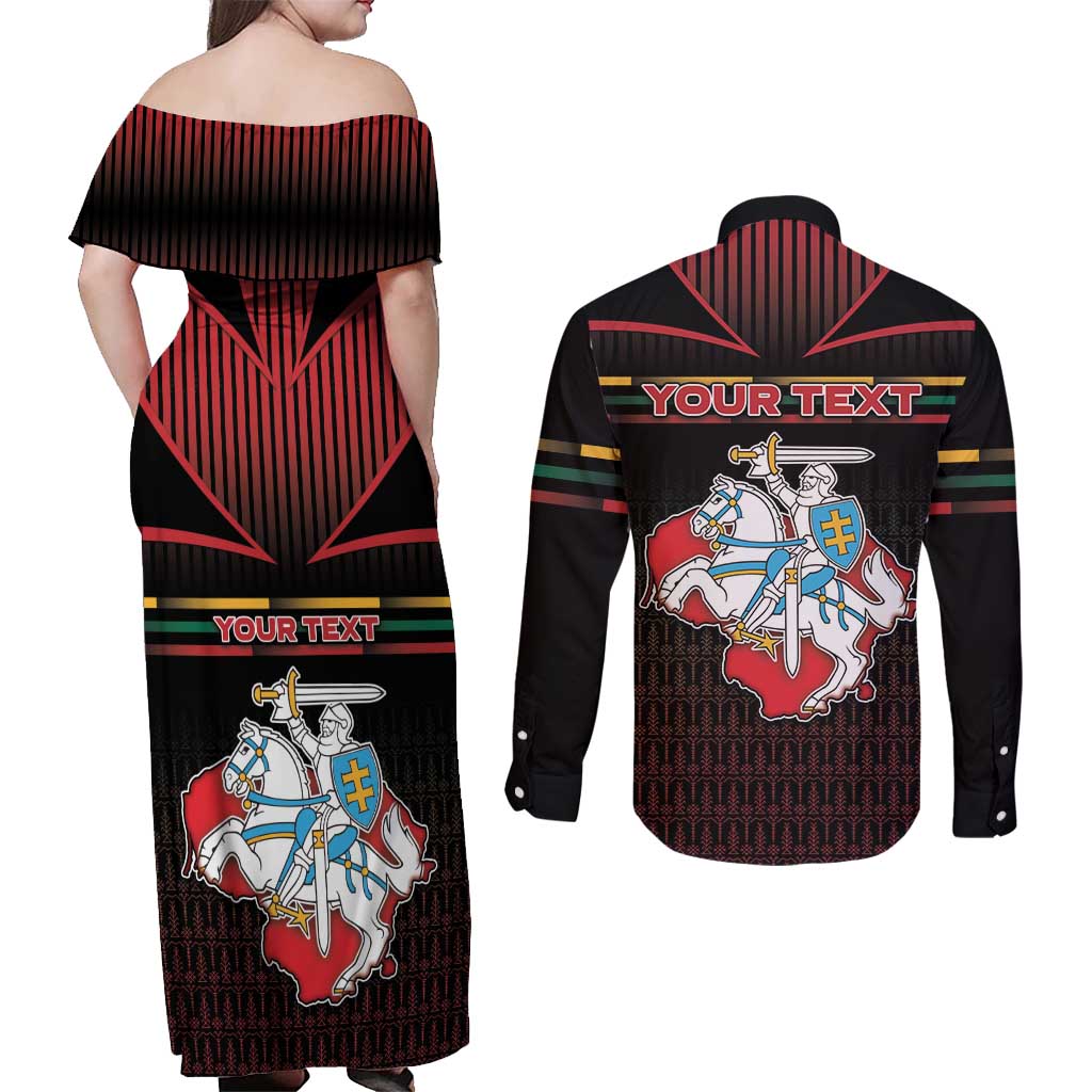 Personalized Lithuania Couples Matching Off Shoulder Maxi Dress and Long Sleeve Button Shirt Knight In Armor With Map - Wonder Print Shop