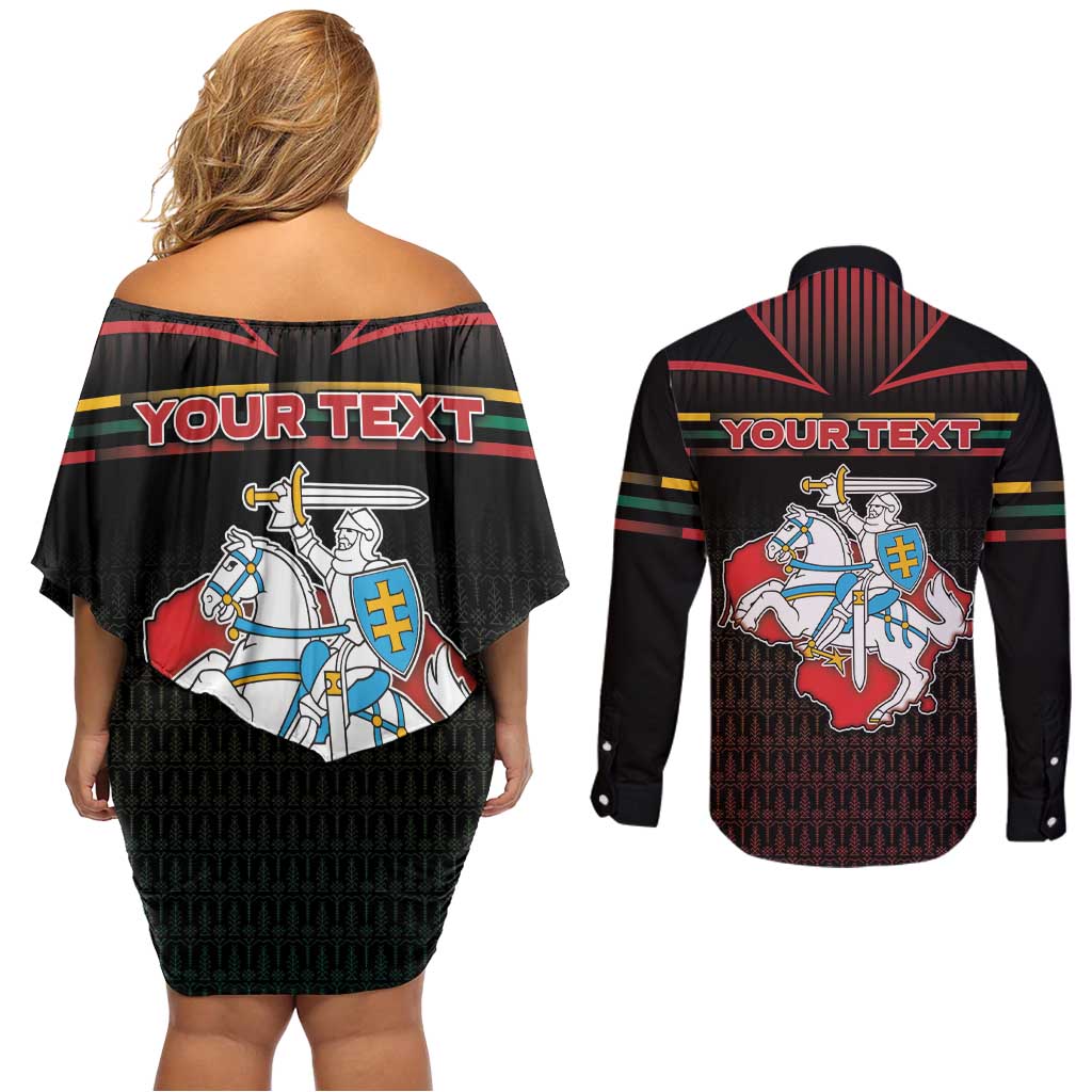 Personalized Lithuania Couples Matching Off Shoulder Short Dress and Long Sleeve Button Shirt Knight In Armor With Map - Wonder Print Shop