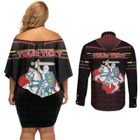 Personalized Lithuania Couples Matching Off Shoulder Short Dress and Long Sleeve Button Shirt Knight In Armor With Map - Wonder Print Shop