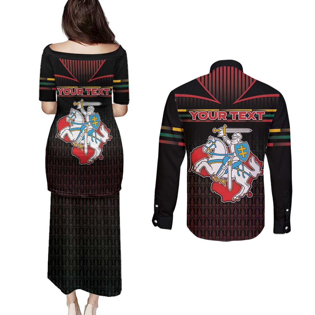Personalized Lithuania Couples Matching Puletasi and Long Sleeve Button Shirt Knight In Armor With Map - Wonder Print Shop