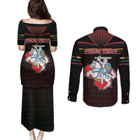 Personalized Lithuania Couples Matching Puletasi and Long Sleeve Button Shirt Knight In Armor With Map - Wonder Print Shop