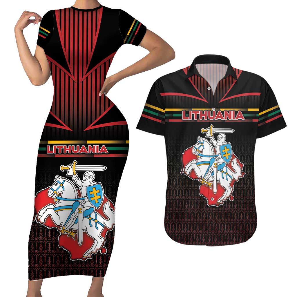 Personalized Lithuania Couples Matching Short Sleeve Bodycon Dress and Hawaiian Shirt Knight In Armor With Map - Wonder Print Shop
