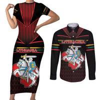 Personalized Lithuania Couples Matching Short Sleeve Bodycon Dress and Long Sleeve Button Shirt Knight In Armor With Map - Wonder Print Shop